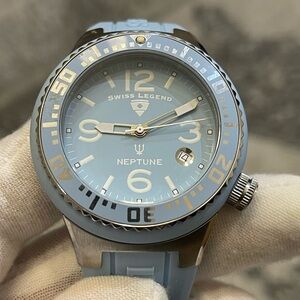 Swiss Legend Watch Men's Neptune Light Blue Dial Light Blue Silicone Mod 21848P